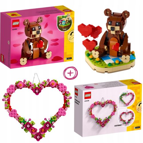  LEGO Creator 40638 herzförmige Dekoration + LEGO ICONS 404624 Valentinstag-Lego-Teddybär für Mädchen als Geschenkbär Valentinstag-Braunbär