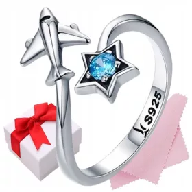  Silberner verstellbarer Ring FLUGZEUG s925 + Box