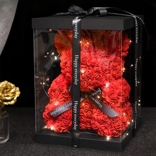 Dekorative Figuren und Skulpturen für zu Hause BÄR MIT ROSEN Valentinstag Rote LED 40 cm MIS06CZE