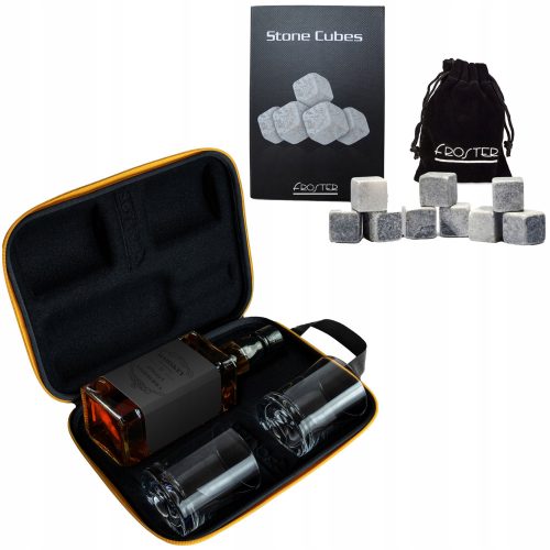 Coole, lustige Gadgets Whisky-Etui mit Gläsern Froster GAD02858 schwarz + Eissteine mit Deckel Froster GAD01961 9-tlg