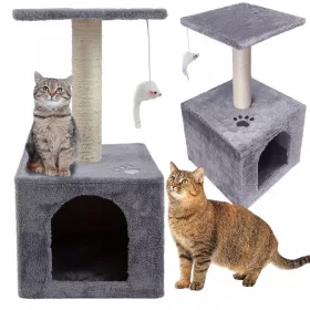    Katzenkratzbaum, Baumbett, Haus, 55 cm, 2 Ebenen, 2 Plattformen, Turm