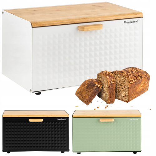 Brotkasten HAUS ROLAND Brotkasten mit Brett, Weiß, Schwarz, Grüntöne, Stahl