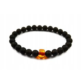  SCHWARZES BERNSTEIN-SCHWARZES PERLEN-ARMBAND FÜR HERREN