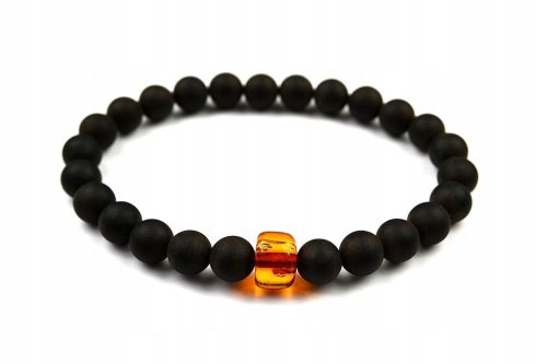  SCHWARZES BERNSTEIN-SCHWARZES PERLEN-ARMBAND FÜR HERREN
