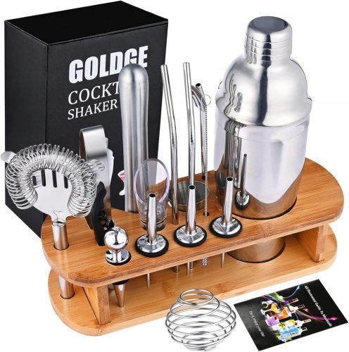 Barkeeper-Sets für Getränke GOLDGE Barkeeper-Set, 18-teiliger Getränkeshaker + Holzständer