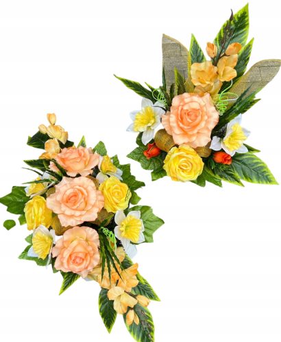 Grabdekoration mit Rosen, Frühlingskomposition, garniert mit einer Vase