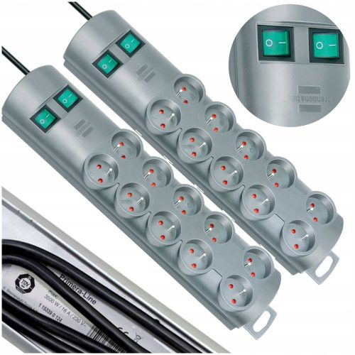 2× Brennenstuhl Primera-Line Steckdosenleiste 10 Steckdosen 2 m Silber
