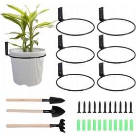    Ringhalter, Wandhalterung für einen Blumentopf, schwarzer Rand, 6-tlg