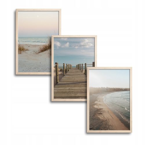 Bilder an der Wand 50 x 70 cm großes Set mit drei Gemälden und Postern in einem Holzrahmen „Boho Bridge to the Beach“.