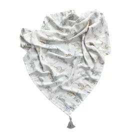    Großes Wickeltuch, XXL-Bambusdecke 150/150 Dino Land Dinosaurier