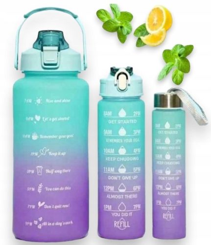  WASSERFLASCHE FLASCHE MIT STROHHALMHOHME MIT MOTIVIERENDEM 3ER-SET FITNESS