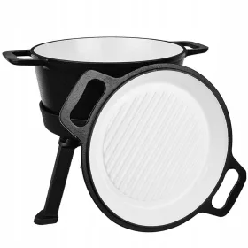  3-in-1 Gusseisentopf mit Deckel Grill Emaille 5L