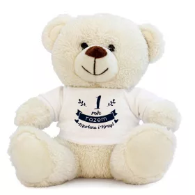    Teddybär im T-Shirt zum Hochzeitstag einer Beziehung, Zusammenleben