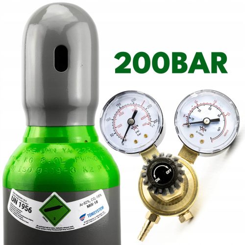 SET – MISCHZYLINDER 8L / 200 BAR (ARGON 82 % + CO2 18 % – VOLL) + REDUZIERGERÄT