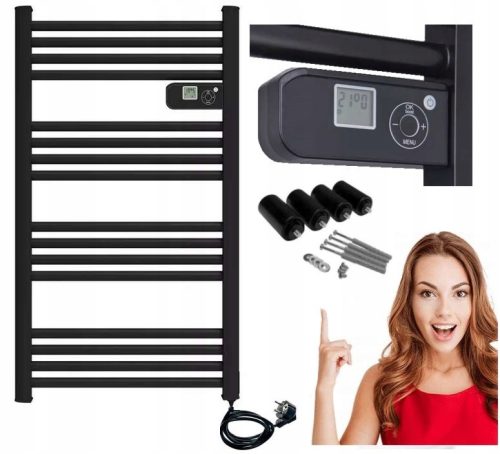  ELEKTRISCHER BADEZIMMERHEIZKÖRPER, SCHWARZ, 500 W, LCD-ÖKO-THERMOSTAT