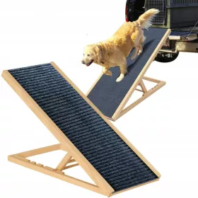    100 cm lange Hundetreppe aus Holz, Hunderampe, höhenverstellbar, rutschfest