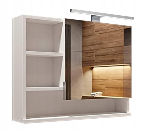 Badezimmerspiegelschrank mit Regalen und LED-Beleuchtung – Weiß Links