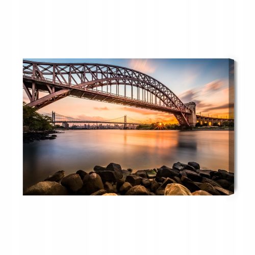 Bilder an der Wand Bild Brücken über dem Fluss in New York bei Sonnenuntergang 100 x 70 cm