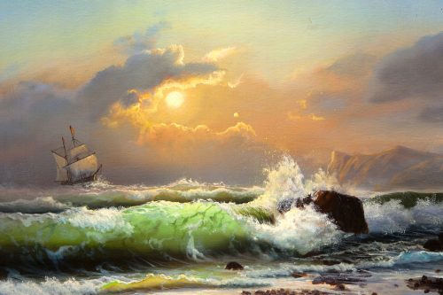Bilder an der Wand LEINWANDGEMÄLDE SONNENUNTERGANG AM MEER GROSS 100 x 70 FÜR DAS SCHLAFZIMMER, WOHNZIMMER