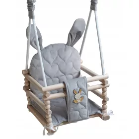    Holzschaukel für Kinder + Sicherheitsgurt für den Hausgarten BUNNY