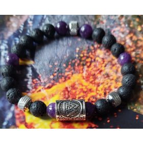    VALKNUT-RUNEN-ARMBAND, LAVASTEIN, AMETHYST, HERREN, FRAUEN, SONDERGRÖSSE