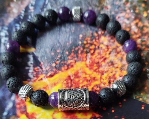  VALKNUT-RUNEN-ARMBAND, LAVASTEIN, AMETHYST, HERREN, FRAUEN, SONDERGRÖSSE