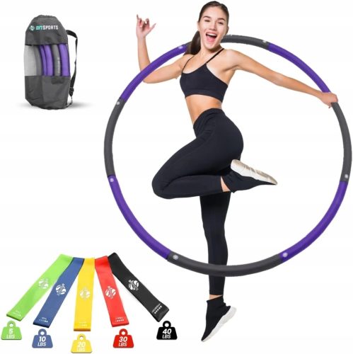  Straffender Hula-Hop-Hoop-Reifen in Lila-Graphit + Bn-Sportbänder
