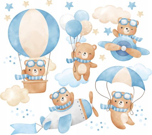  WANDAUFKLEBER BÄREN, PILOTEN, LUFTBALLONS 50x100cm BK9