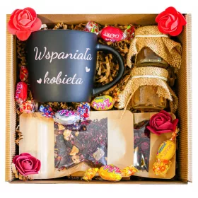  GESCHENKKORB FÜR DEN FRAUENTAG BECHER + PAD + TEEGESCHENK