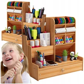   Schreibtisch-Organizer aus Holz, Stifthalter, Behälterfächer