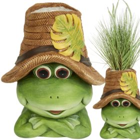    Fröhlicher Frosch mit Hut, Blumentopffigur, Gartenfrosch, 31 cm, XXL
