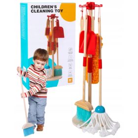    REINIGUNGSSET AUS HOLZ, WERKZEUGSTÄNDER, DUSPOVER, BESENMOPP, GROSS