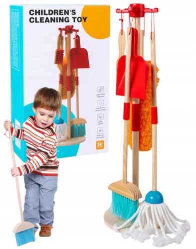  REINIGUNGSSET AUS HOLZ, WERKZEUGSTÄNDER, DUSPOVER, BESENMOPP, GROSS