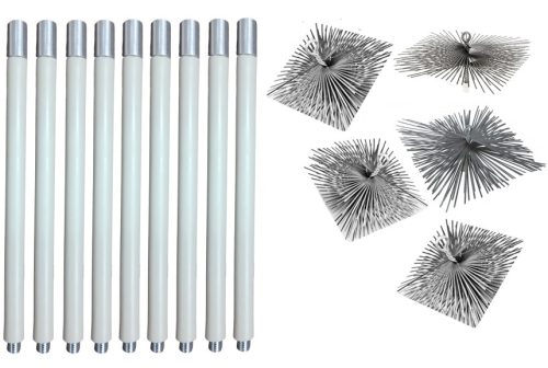 Schornsteinreinigungsset von unten 12,6 m (1,4) 5 quadratische Bürsten 120–200
