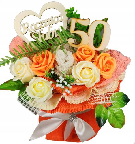  STRAUß AUS HANDTÜCHERN, GESCHENK, HOCHZEIT, JAHRESTAG, Duftende Seifenrosen, Goldener Jahrestag