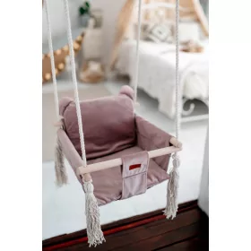    Rosa Holzschaukel für Kinder Fransen SAMT Teddybär Home&Baby