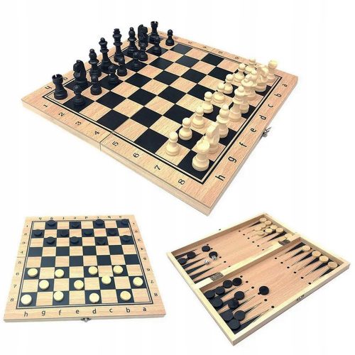  Schachspiel Dame Hintergrund groß XXL Holz 3in1 Geschenk 32 x 32 cm