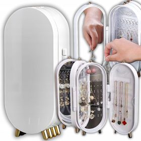    SCHMUCK-ORGANISATOR OHRRINGE ARMBÄNDER SPIEGEL FALTBAR F22 WEISS