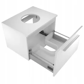   Ein modischer Wand-Badezimmerschrank mit Schublade unter dem Waschbecken ohne Montage, weiß