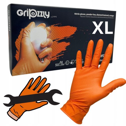 Gripzzly puderfreie Nitrilhandschuhe, Größe XL, orange, 50 Stk.