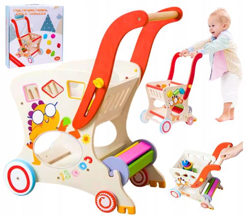  HÖLZERNER WANDERER, MONTESSORI-PÄDAGOGISCHER SCHUBWAGEN, EINKAUFSSPIELZEUG