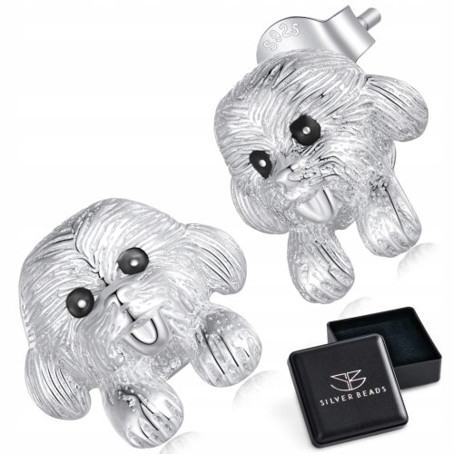  K444 Weiße Hunde, silberne Ohrstecker, 925er Silber