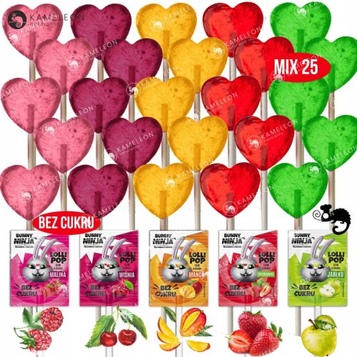 Herz-förmige Zuckerfreie Lollipops von Bunny Ninja - 25 Stück Mix