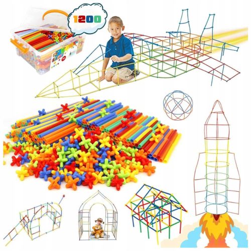  KREATIV-SET Bauklötze Strohhalme Röhren Stäbchen Box 1200 Stk