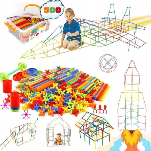  Baustrohhalme, Blöcke, Stäbchen 1200 Stück, Koffer, 3D-großes Cre-Set
