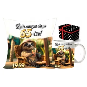    Lustiges Geschenk zum 65. Geburtstag für Frauen und Männer, Tassen-Set, Kissen