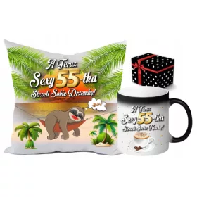    Lustiges Geschenk zum 55. Geburtstag für eine Freundin, Tasse + Kissen