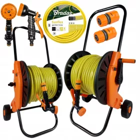    Tragen Sie den Gartenschlauch auf einem Wagen, einer Trommel, einem Reimer, einer Pistole oder einem Sprinkler, 1/2–50 m