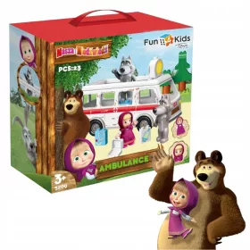    Mascha und der Bär blockiert den Krankenwagen. Spielzeug für Kinder, ein tolles Geschenk
