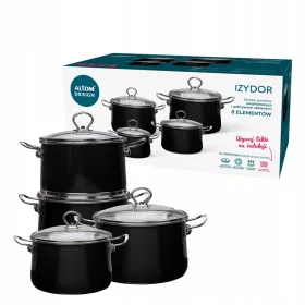    Emaillierte Töpfe, Gasinduktion. Set aus Altom Design Izydor-Töpfen, schwarz